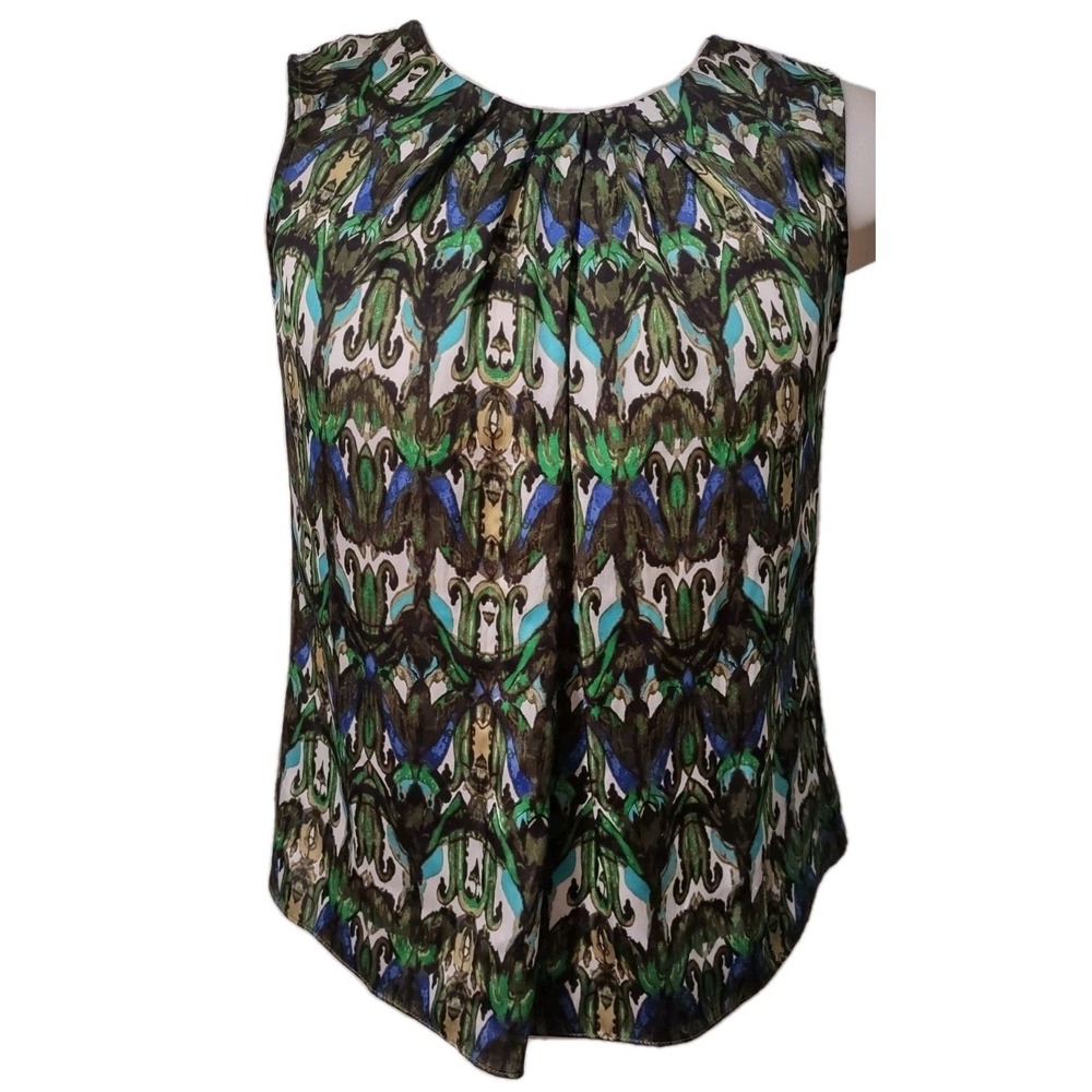 Jones New York Collection Blouse Women's 12 Sleeveless Pleated Floral Print Top